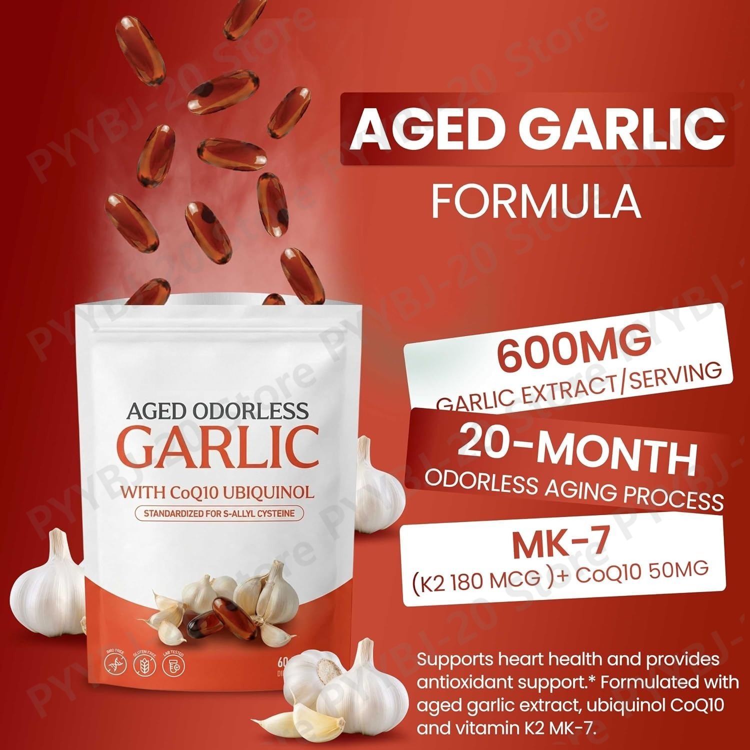 Coq10 Ubiquinol Softgel - Gélules de ail sans odeur, vieillies,